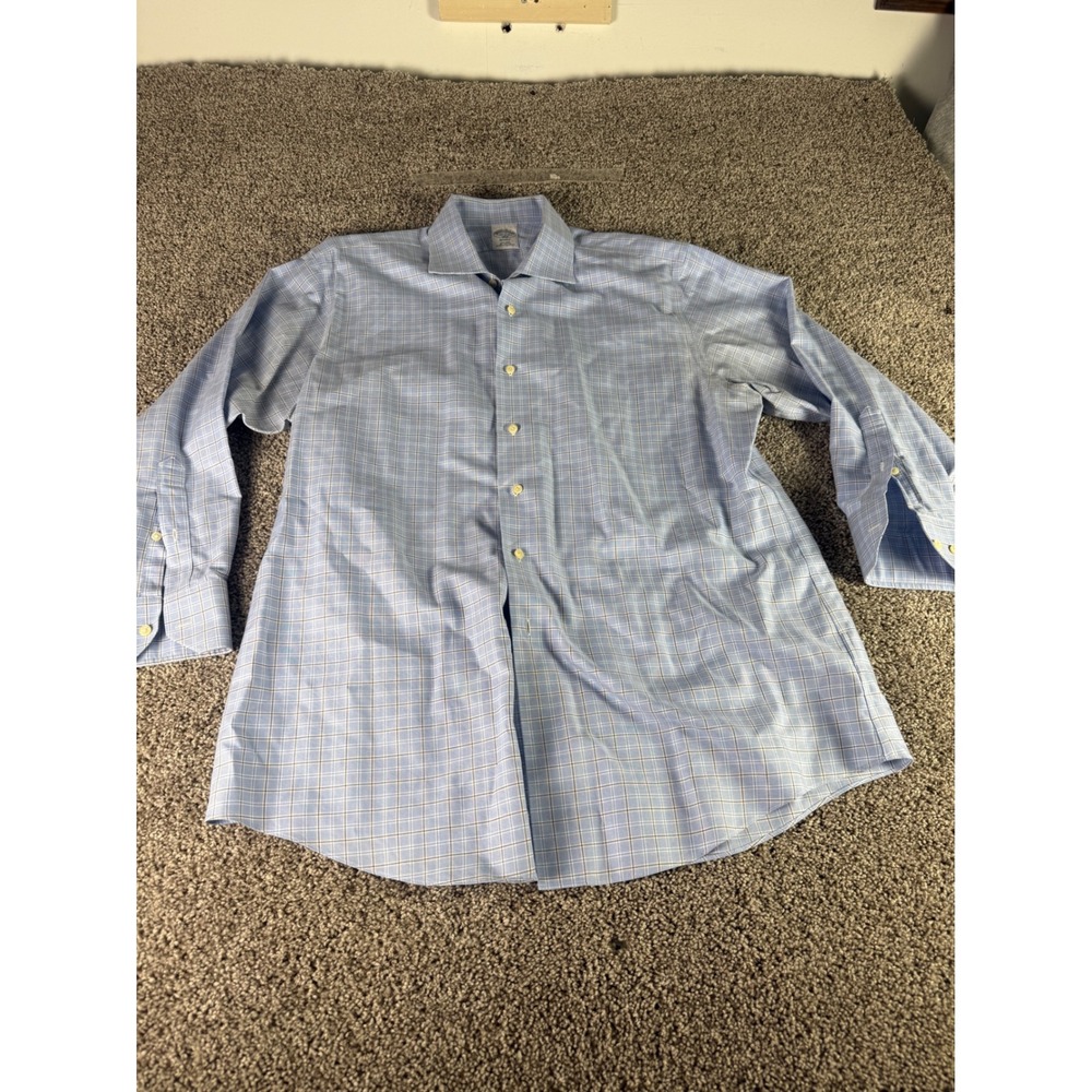 Brooks Brothers 1818 Regent Dress Shirt Mens 17-2/3 Blue Check Non-Iron Cotton